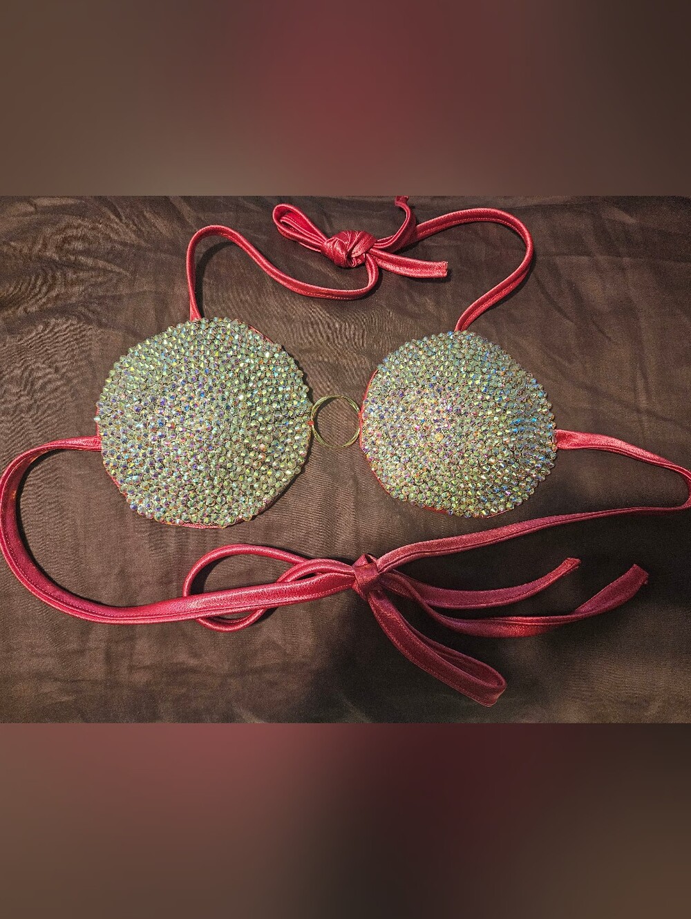 Rhinestone Pasties with Pink Satin Ties
